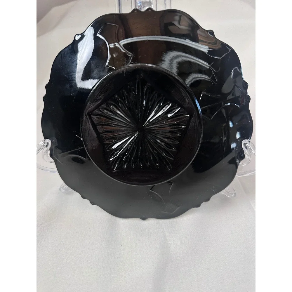 LE Smith Black Amethyst Glass‎ Saucers Mount Vernon Scalloped Set of two6.5 inch